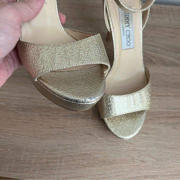 Jimmy Choo Kayden Gold Patent Platform Stiletto Heels - Picture 10 of 16